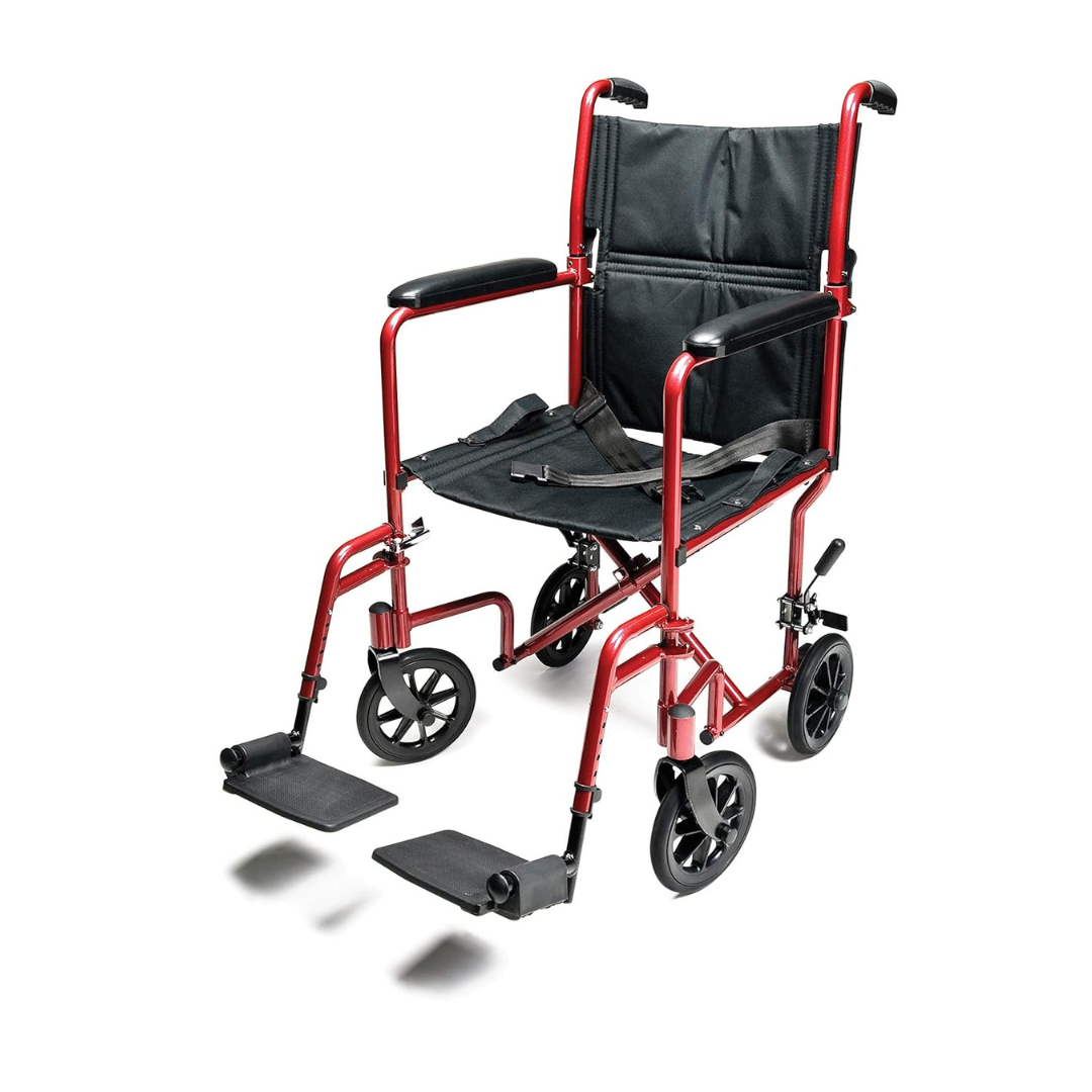 Transport Chair McKesson 19 Inch Seat Width Full Length Arm Swing-Away Footrest Aluminum Frame with Red Finish
