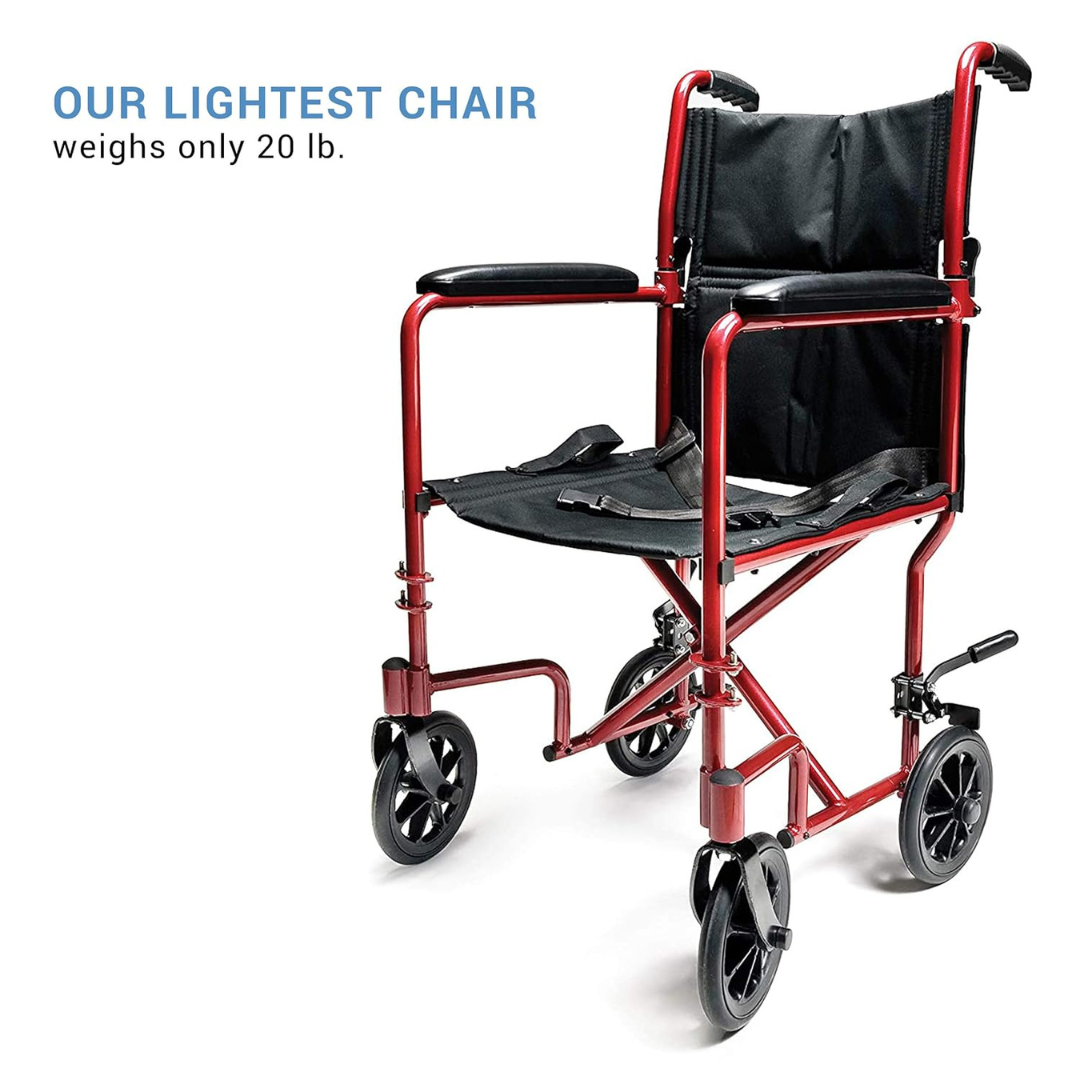 Transport Chair McKesson 19 Inch Seat Width Full Length Arm Swing-Away Footrest Aluminum Frame with Red Finish