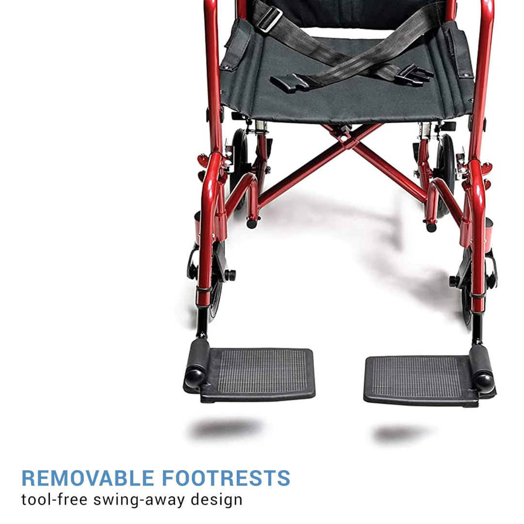 Transport Chair McKesson 19 Inch Seat Width Full Length Arm Swing-Away Footrest Aluminum Frame with Red Finish