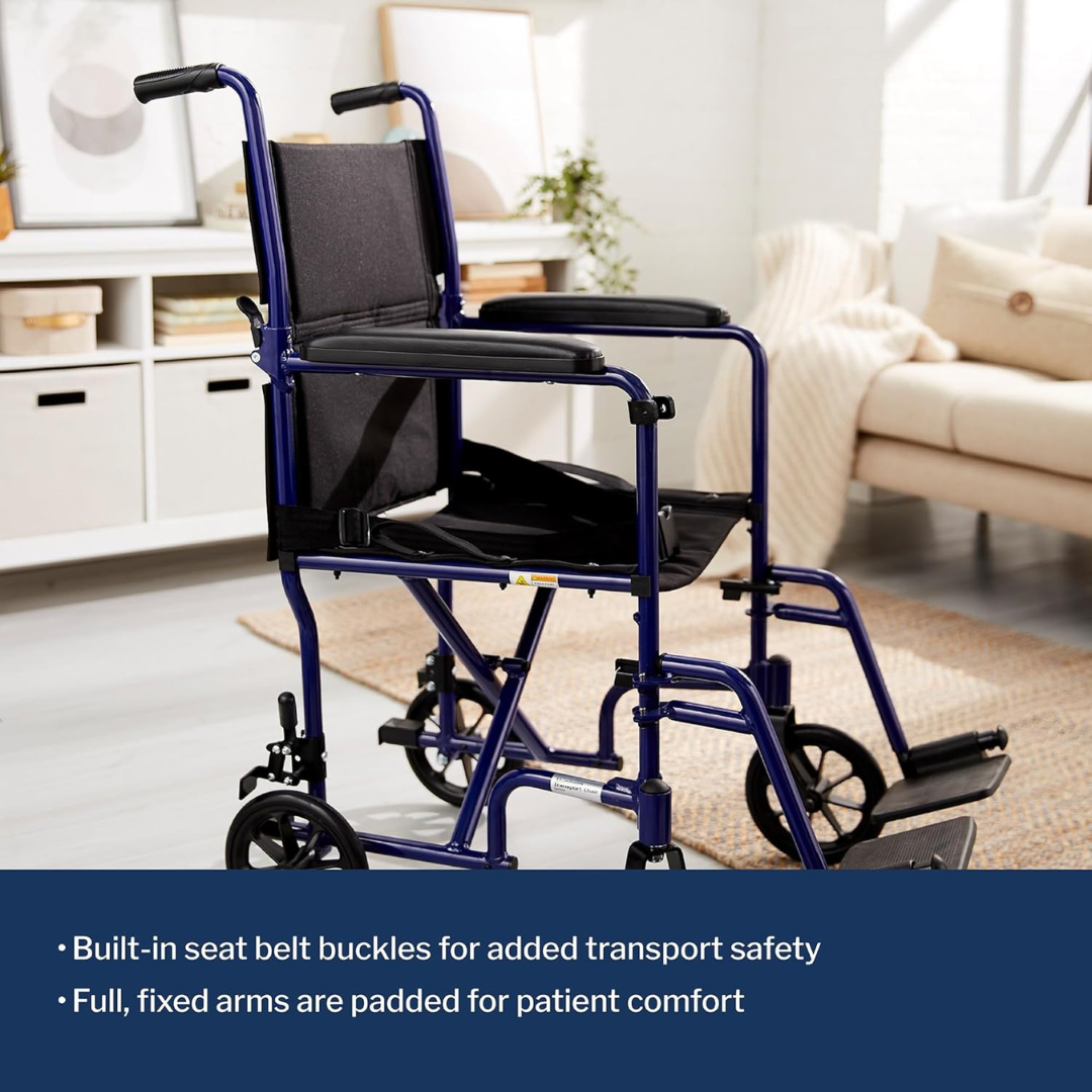 Transport Chair McKesson 19 Inch Seat Width Full Length Arm Swing-Away Footrest Aluminum Frame with Blue Finish