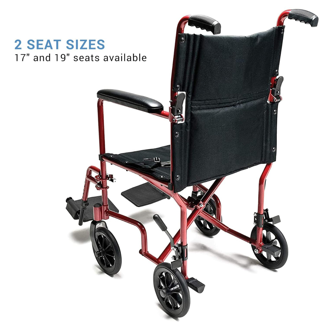 Transport Chair McKesson 19 Inch Seat Width Full Length Arm Swing-Away Footrest Aluminum Frame with Red Finish