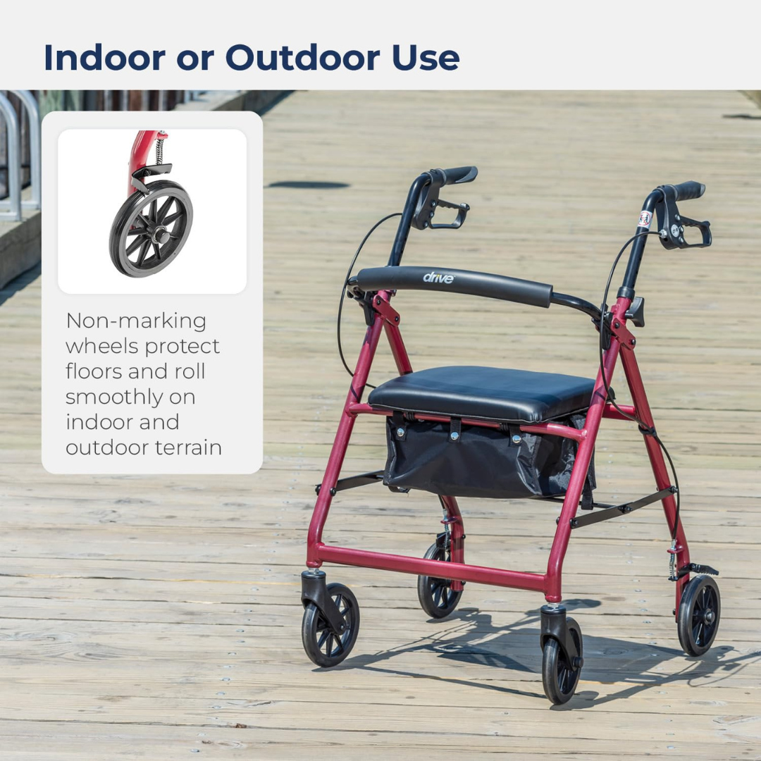 Drive Medical Rollator Aluminum W/adj. Seat Height Red