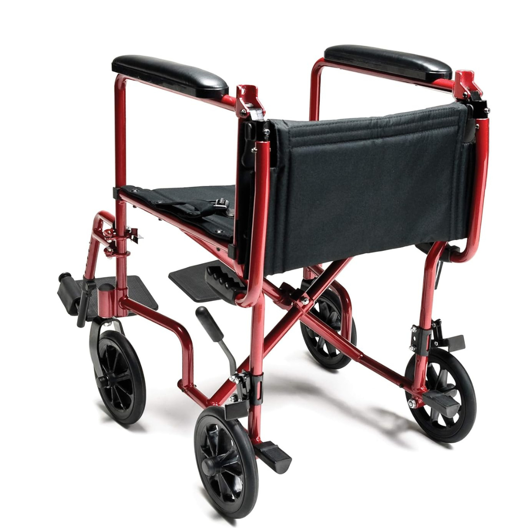 Transport Chair McKesson 19 Inch Seat Width Full Length Arm Swing-Away Footrest Aluminum Frame with Red Finish
