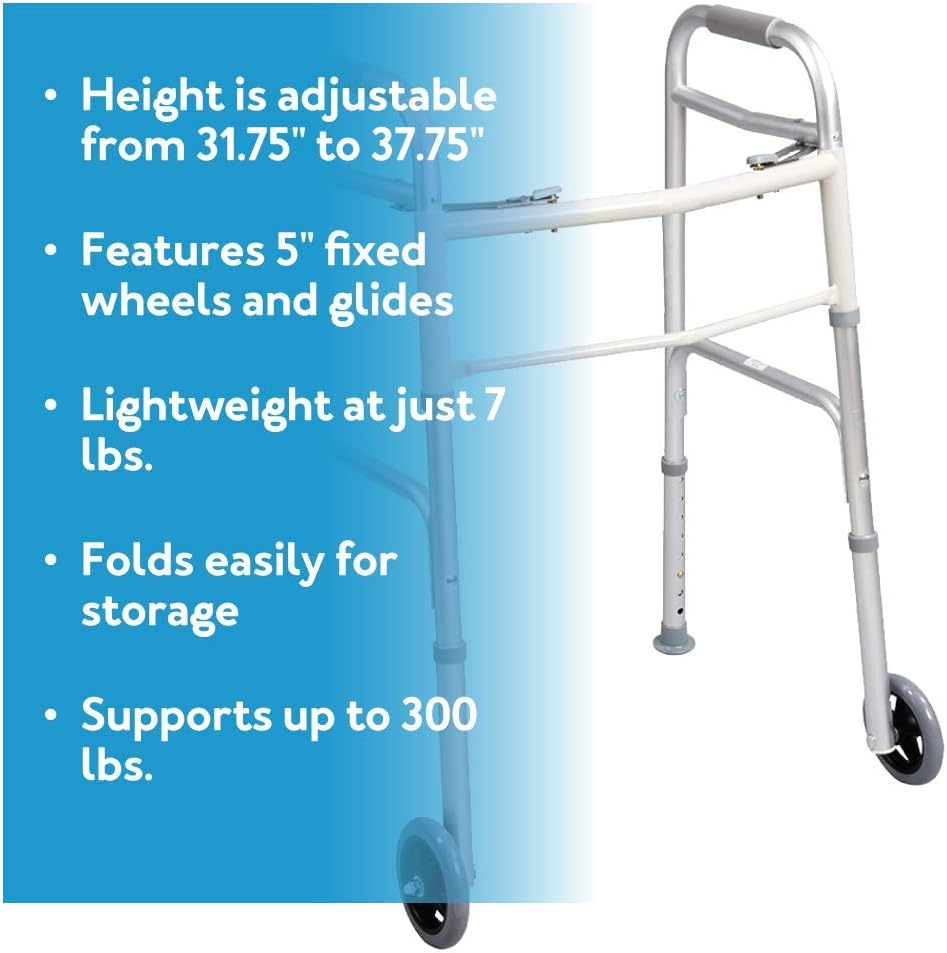 Carex A84790 Walker Dual Paddle Folding W/ 5 Wheels & Glides