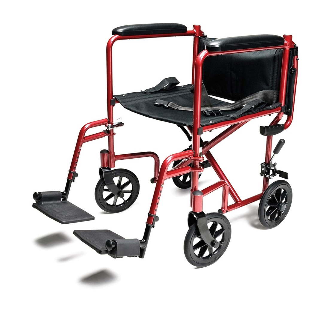 Transport Chair McKesson 19 Inch Seat Width Full Length Arm Swing-Away Footrest Aluminum Frame with Red Finish