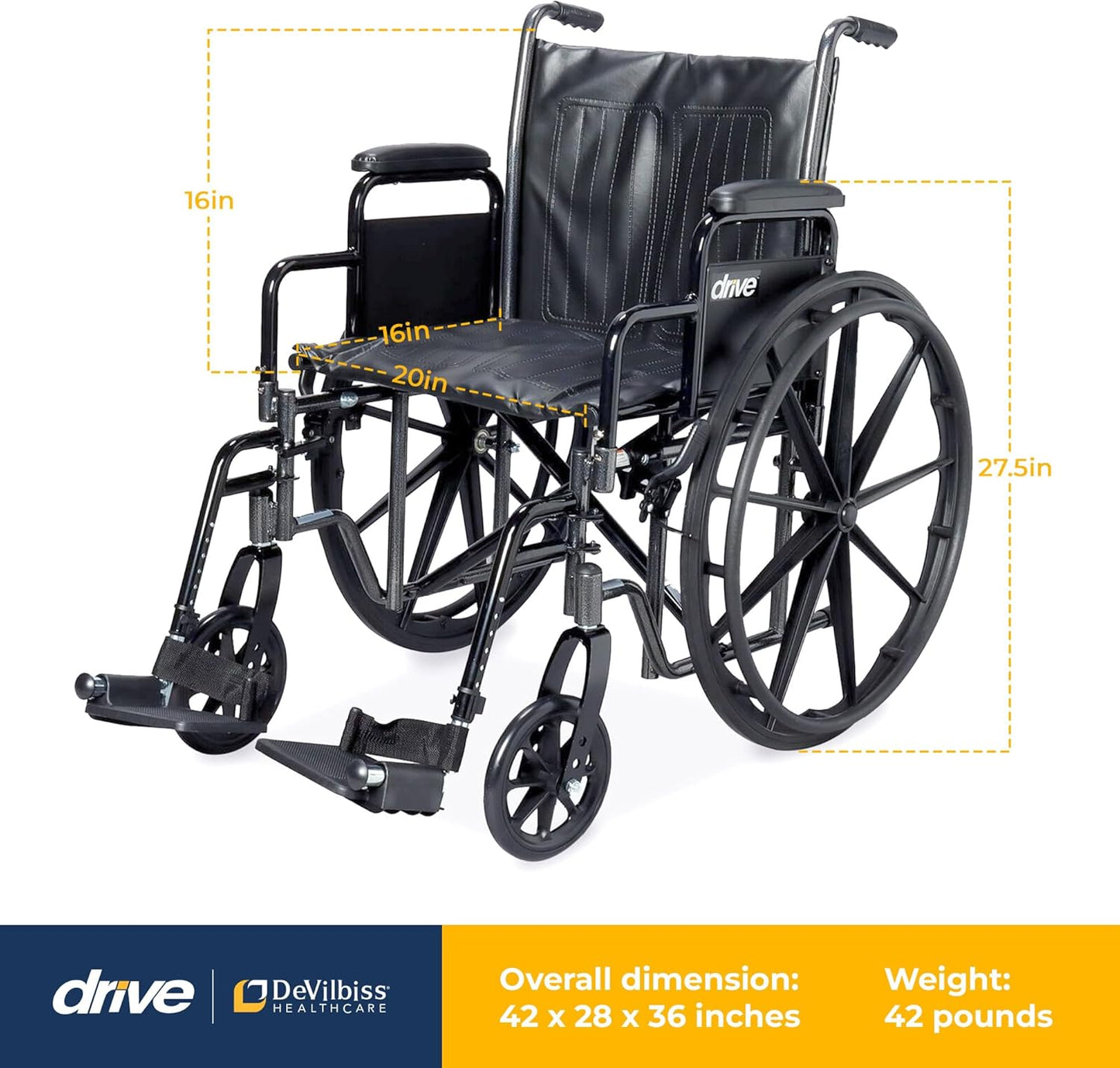 Drive Medical Wheelchair Econ Rem Desk Arms 20 W/sf Dual Axle
