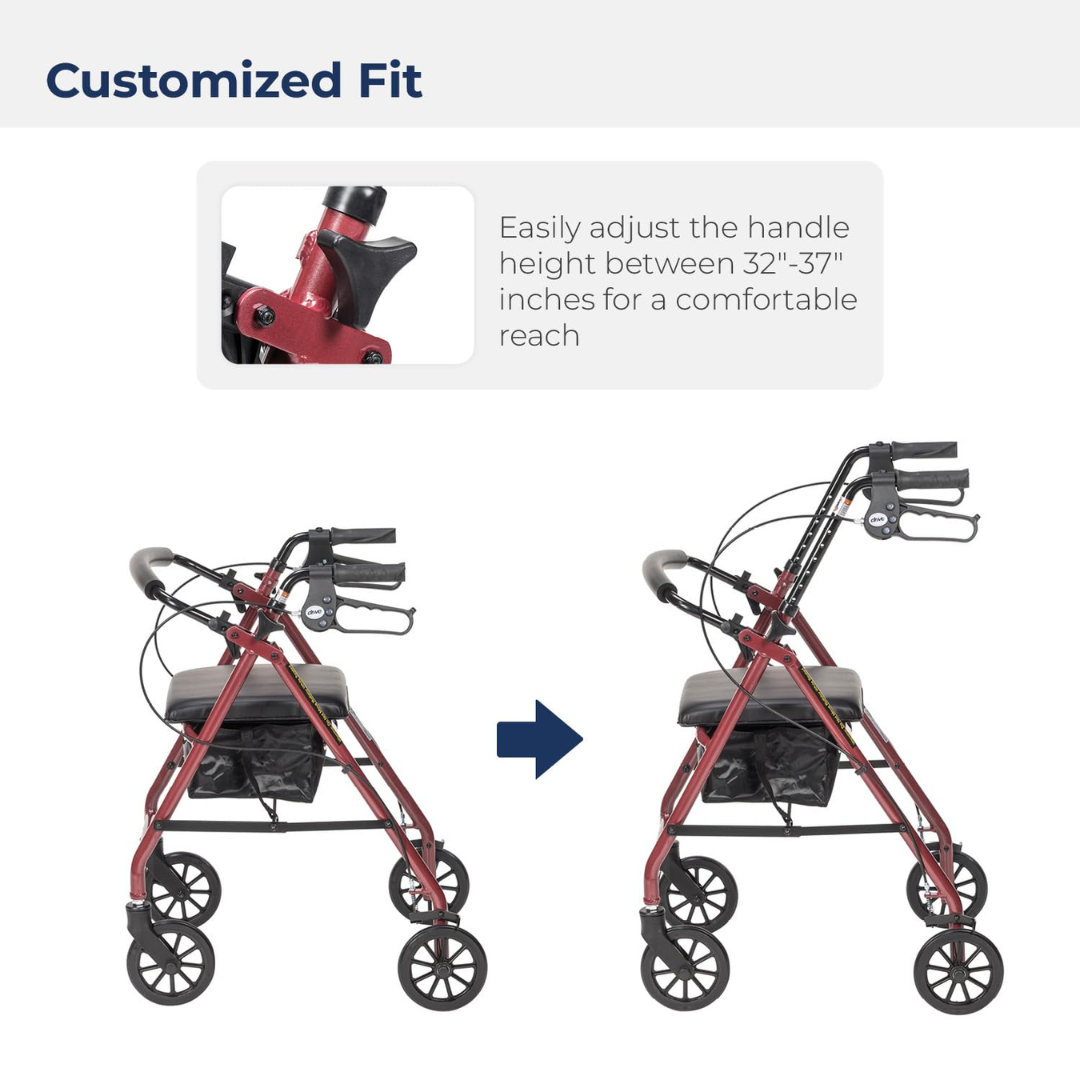 Drive Medical Rollator Aluminum W/adj. Seat Height Red