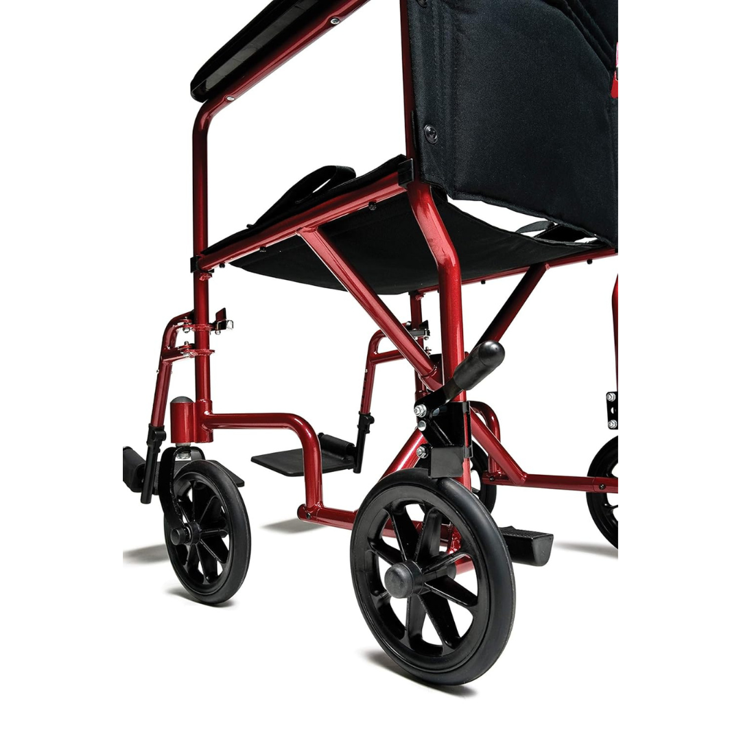 Transport Chair McKesson 19 Inch Seat Width Full Length Arm Swing-Away Footrest Aluminum Frame with Red Finish