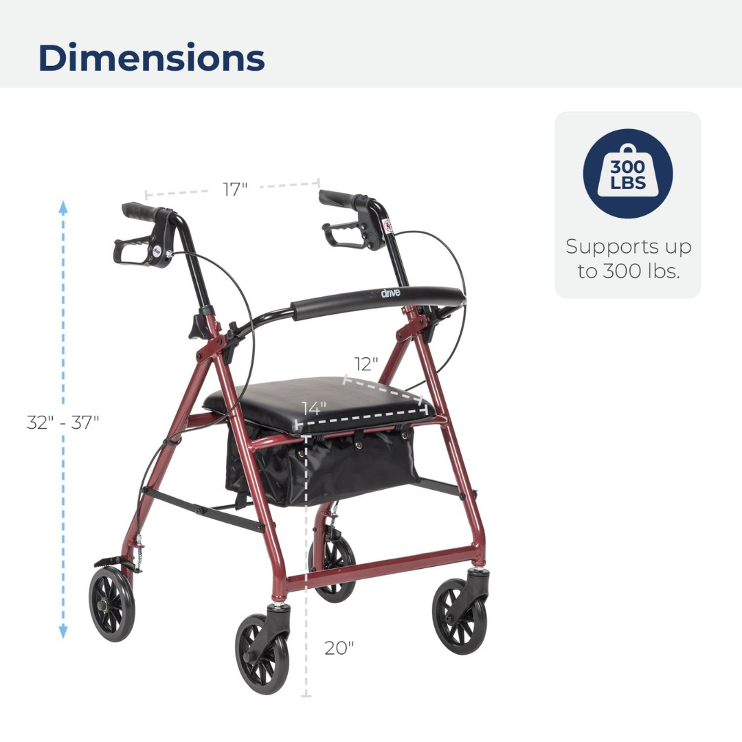 Drive Medical Rollator Aluminum W/adj. Seat Height Red