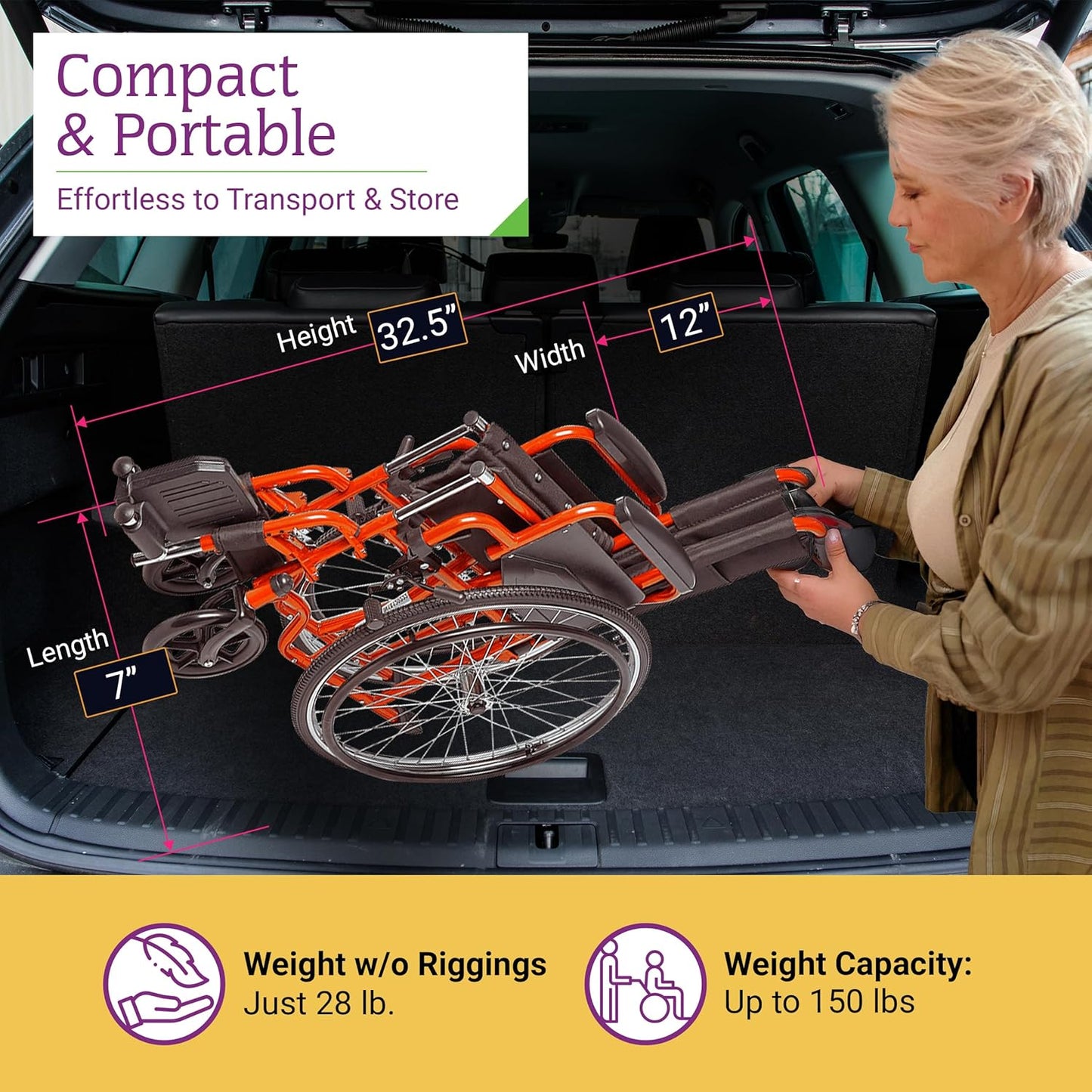 Compact & Portable Orange Wheelchair