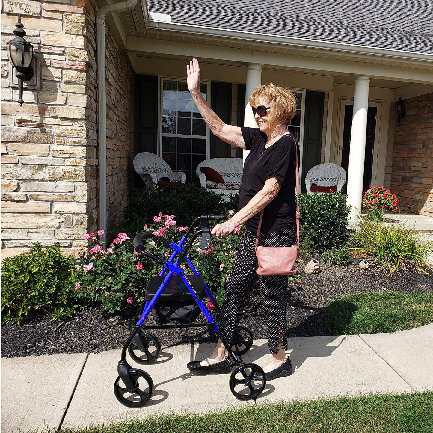 ProBasics Aluminum Height Adjustable Rollator - 8" Wheels - Comfortable Seat, Lockable Brakes, Convenient Storage - Mobility Aid for Seniors, Handicapped, Post-Surgery Recovery - Blue