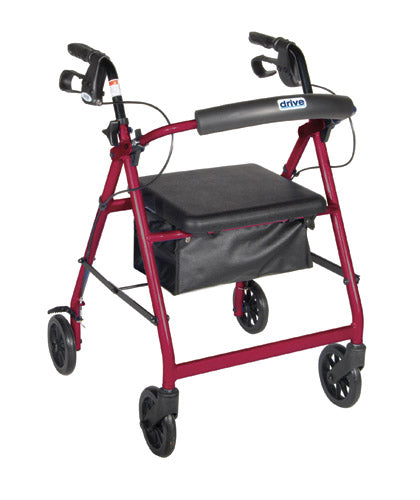 Rollator 4-wheel With Pouch & Padded Seat Red - Drive -