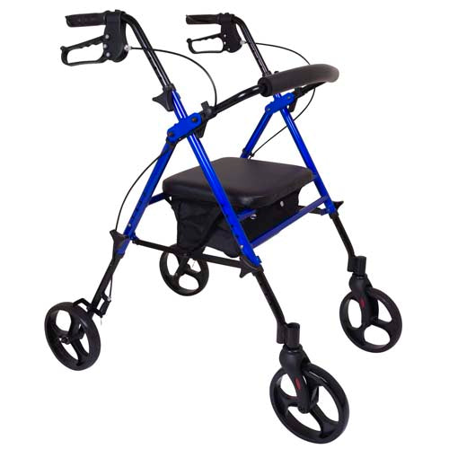 ProBasics Aluminum Height Adjustable Rollator - 8" Wheels - Comfortable Seat, Lockable Brakes, Convenient Storage - Mobility Aid for Seniors, Handicapped, Post-Surgery Recovery - Blue