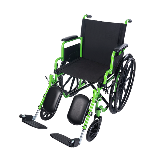 Dynarex 10285-ELR GreenLine Wheelchair 20"x16" With Elevating Leg Rest,250lbs Capacity, Green