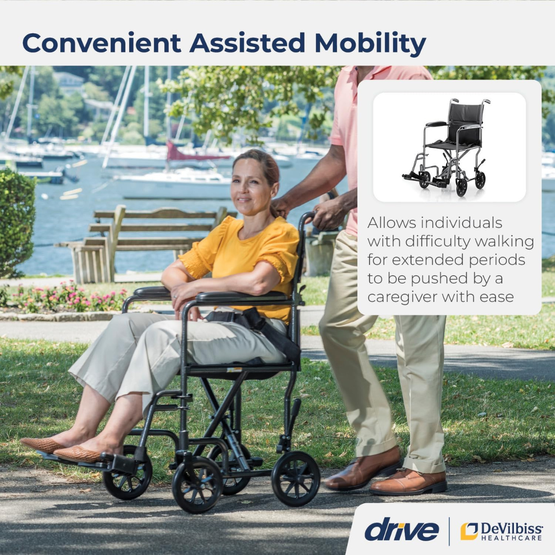 Transport Chair drive 17 Inch Seat Width Full Length Arm Swing-Away Footrest Steel Frame with Silver Vein Finish