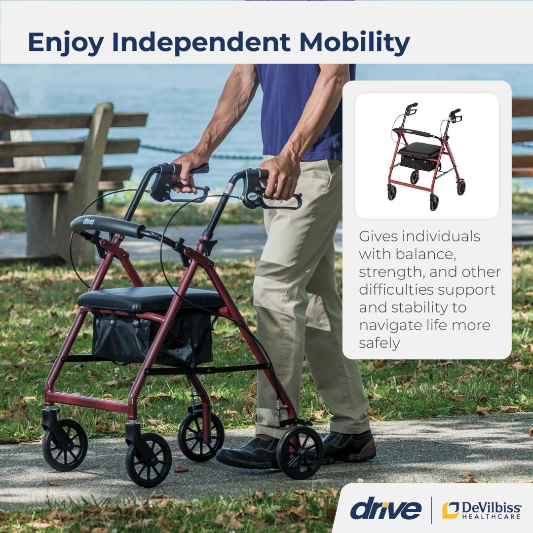 Drive Medical Rollator Aluminum W/adj. Seat Height Red