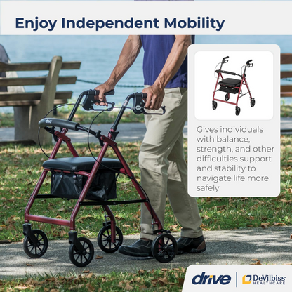 Drive Medical Rollator Aluminum W/adj. Seat Height Red