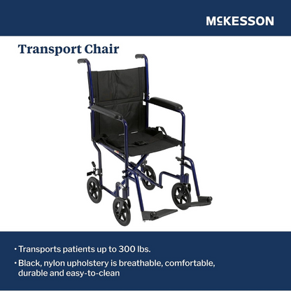 Transport Chair McKesson 19 Inch Seat Width Full Length Arm Swing-Away Footrest Aluminum Frame with Blue Finish