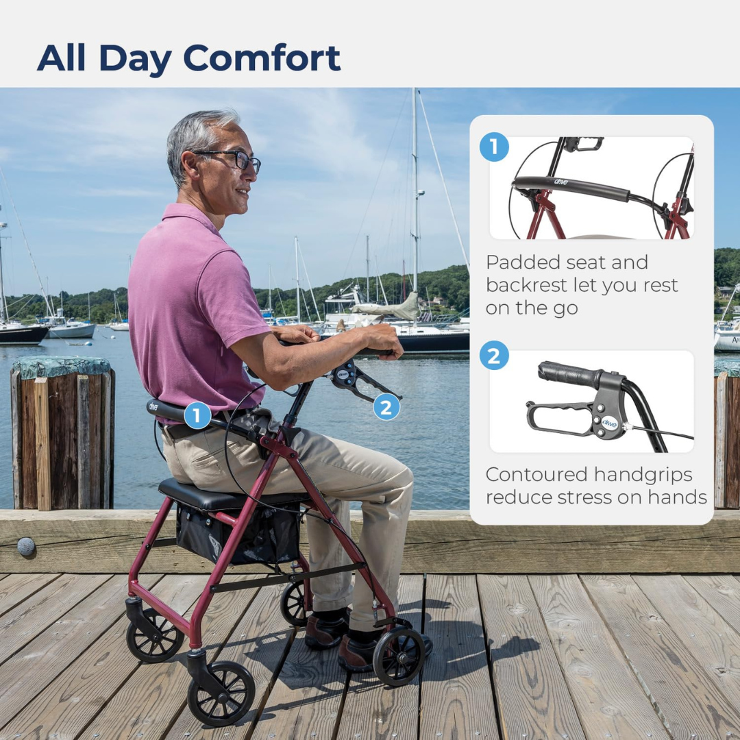 Drive Medical Rollator Aluminum W/adj. Seat Height Red
