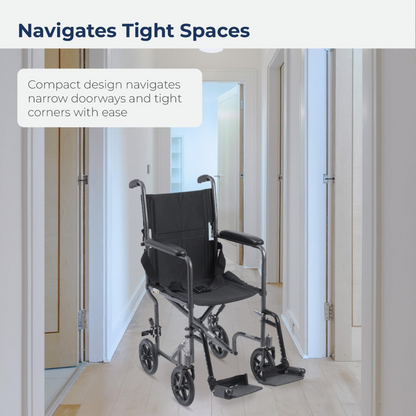 Transport Chair drive 17 Inch Seat Width Full Length Arm Swing-Away Footrest Steel Frame with Silver Vein Finish