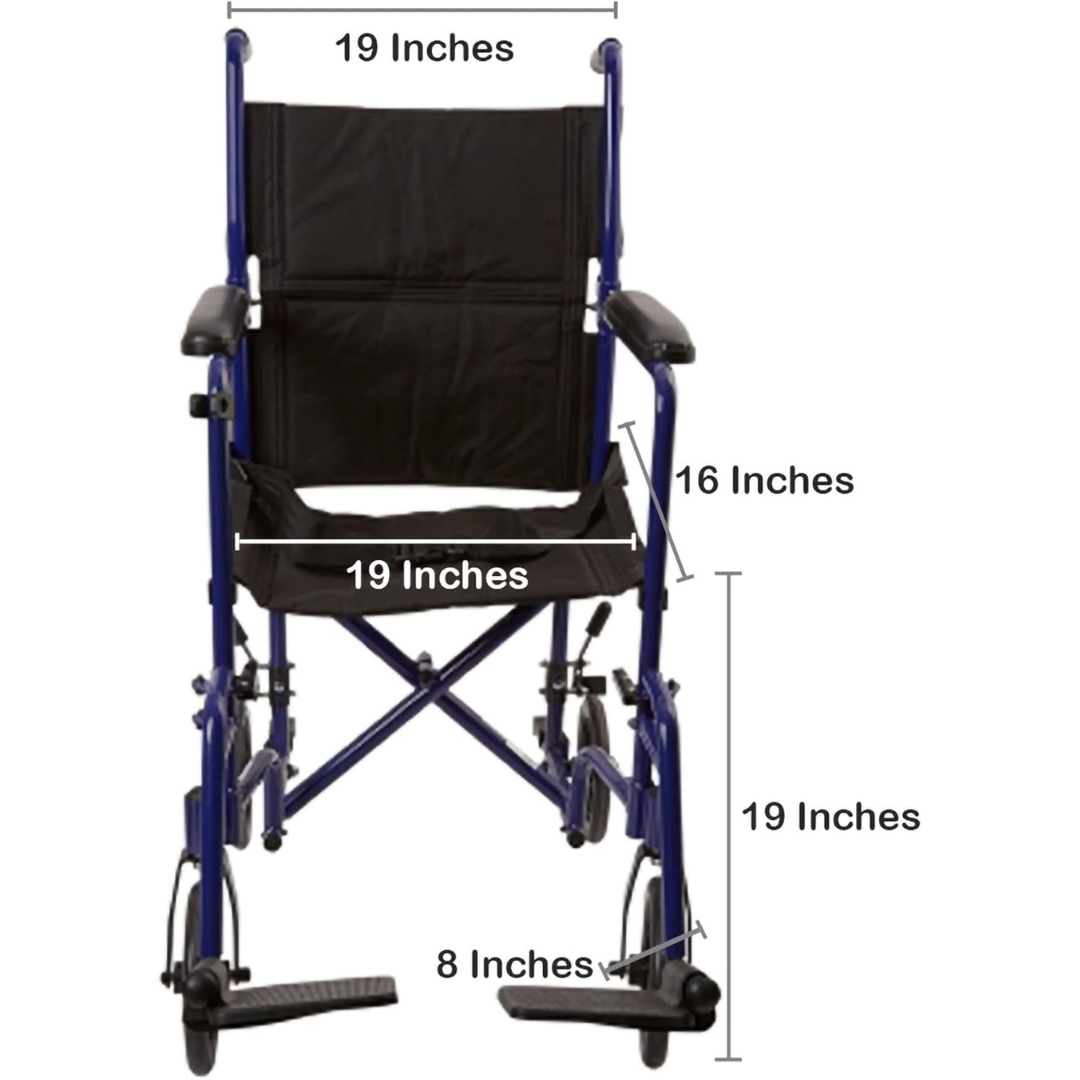 Transport Chair McKesson 19 Inch Seat Width Full Length Arm Swing-Away Footrest Aluminum Frame with Blue Finish