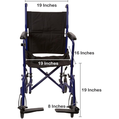 Transport Chair McKesson 19 Inch Seat Width Full Length Arm Swing-Away Footrest Aluminum Frame with Blue Finish
