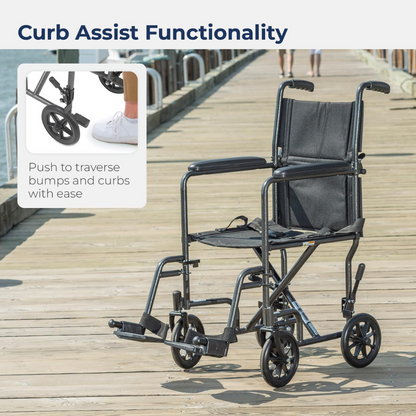Transport Chair drive 17 Inch Seat Width Full Length Arm Swing-Away Footrest Steel Frame with Silver Vein Finish
