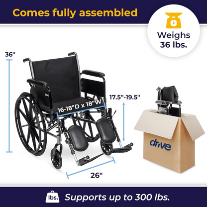 Drive Medical K3 Wheelchair Ltwt 18  W/adda & Elr's  Cruiser Iii