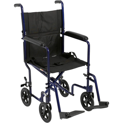 Transport Chair McKesson 19 Inch Seat Width Full Length Arm Swing-Away Footrest Aluminum Frame with Blue Finish