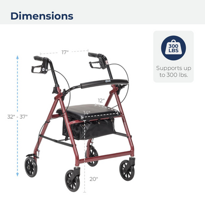 Drive Medical Rollator Aluminum W/adj. Seat Height Red