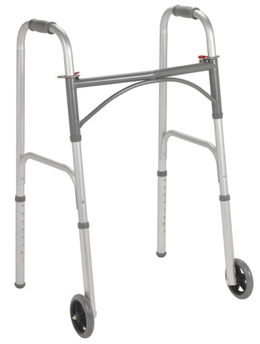 Drive Medical Folding Walker Steel Two Button W/5 Wheels Case/4