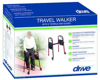 Drive Medical Deluxe Folding Travel Walker Red