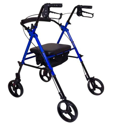 ProBasics Aluminum Height Adjustable Rollator - 8" Wheels - Comfortable Seat, Lockable Brakes, Convenient Storage - Mobility Aid for Seniors, Handicapped, Post-Surgery Recovery - Blue