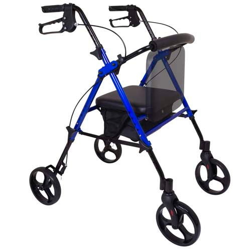 ProBasics Aluminum Height Adjustable Rollator - 8" Wheels - Comfortable Seat, Lockable Brakes, Convenient Storage - Mobility Aid for Seniors, Handicapped, Post-Surgery Recovery - Blue