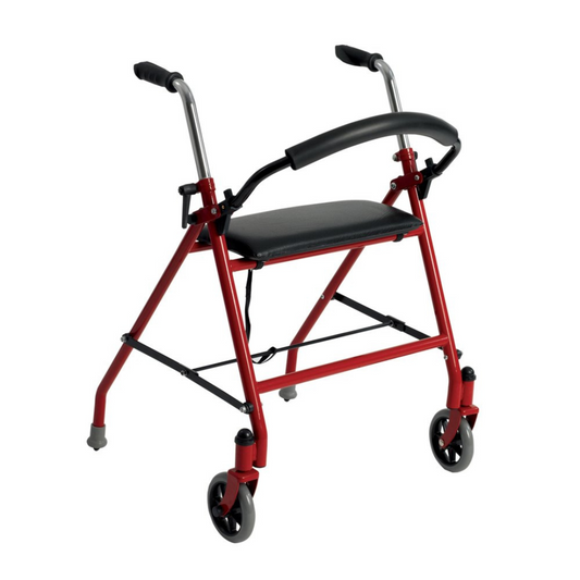 Drive Medical 1239RD Foldable Rollator Walker with Seat | Rollator Push Down Brake | Red