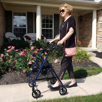 4 Wheel Rollator Carex Classics Blue Adjustable Height, Folding Aluminum Frame, Packaging Type- Each