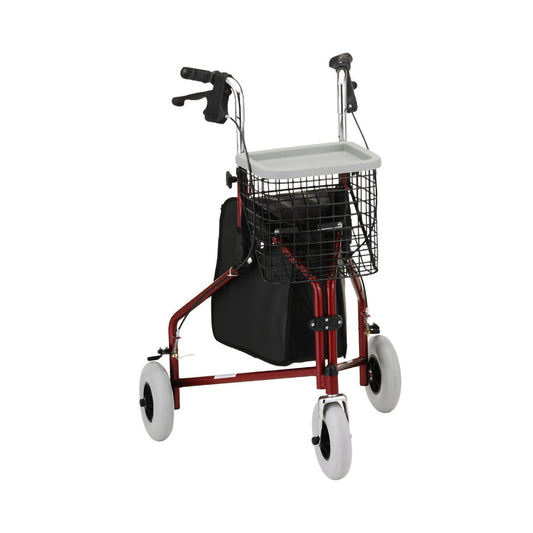 3 Wheel Rollator Traveler Red Adjustable Height / Folding Aluminum Frame
